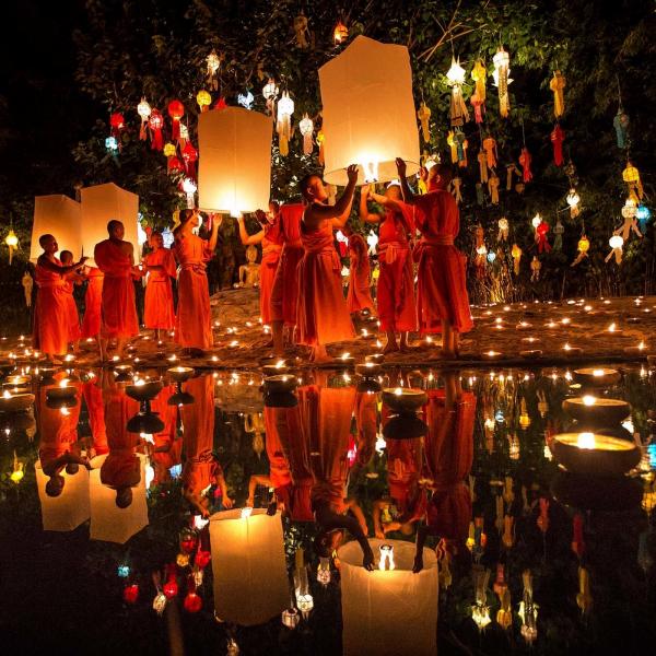 monks and lanterns